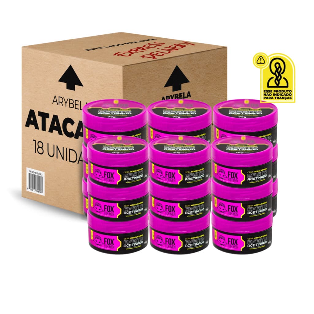 Pack 18 Unidades Pasta Modeladora Capilar Fox For Men 70g para Cabelos Afros com Efeito Acetinado