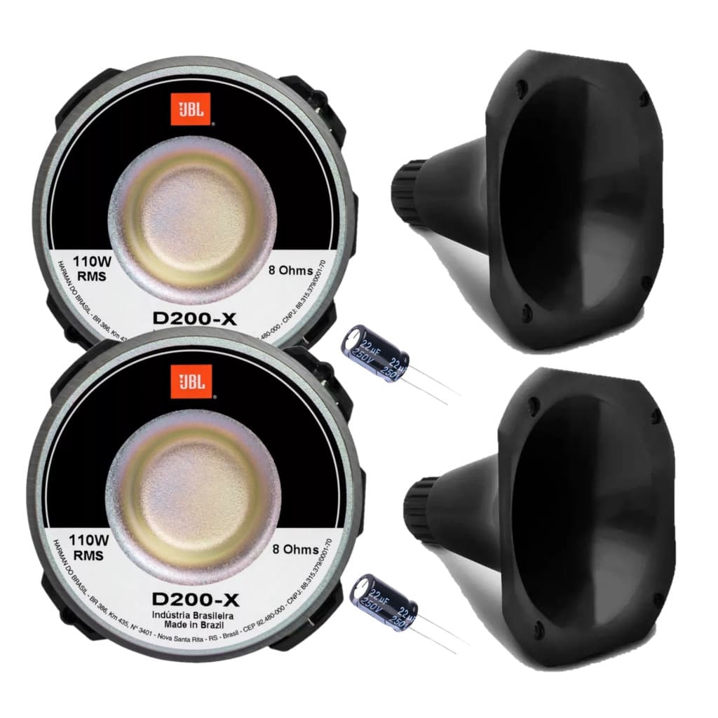 KIT 02 DRIVER JBL D200-X + 02 CORNETAS PRETAS + CAPACITORES
