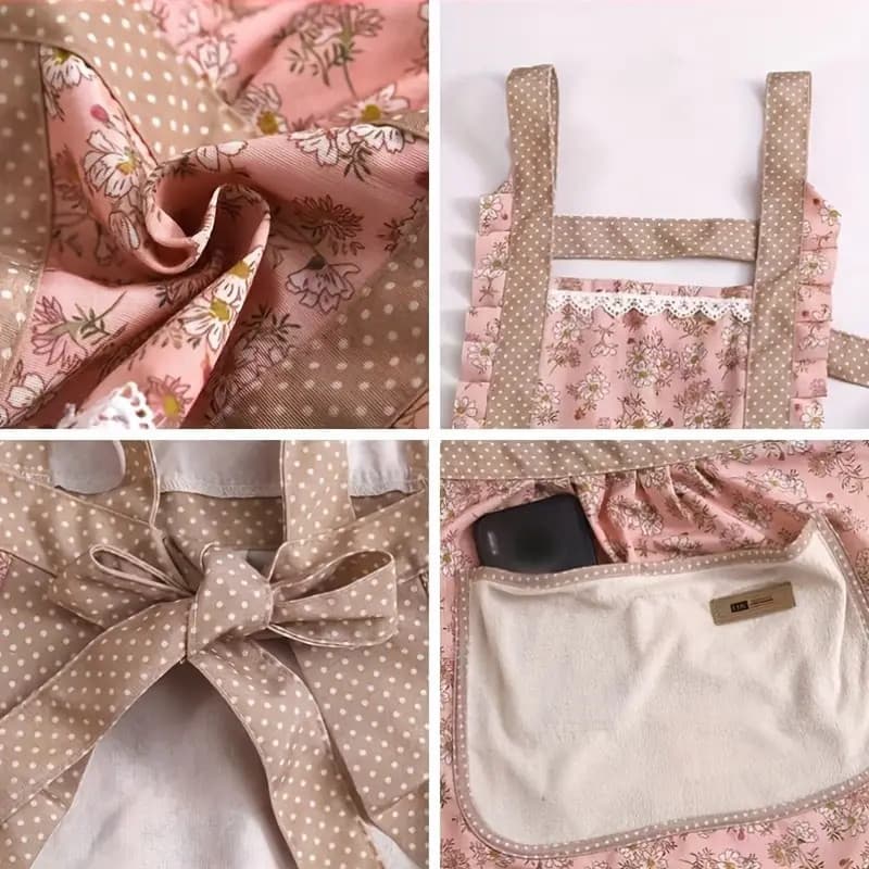 Avental De Princesa Em Renda Floral Com Um Bolso Para Toalhas De Mão À Prova D'água E Resistente Ao Oleo