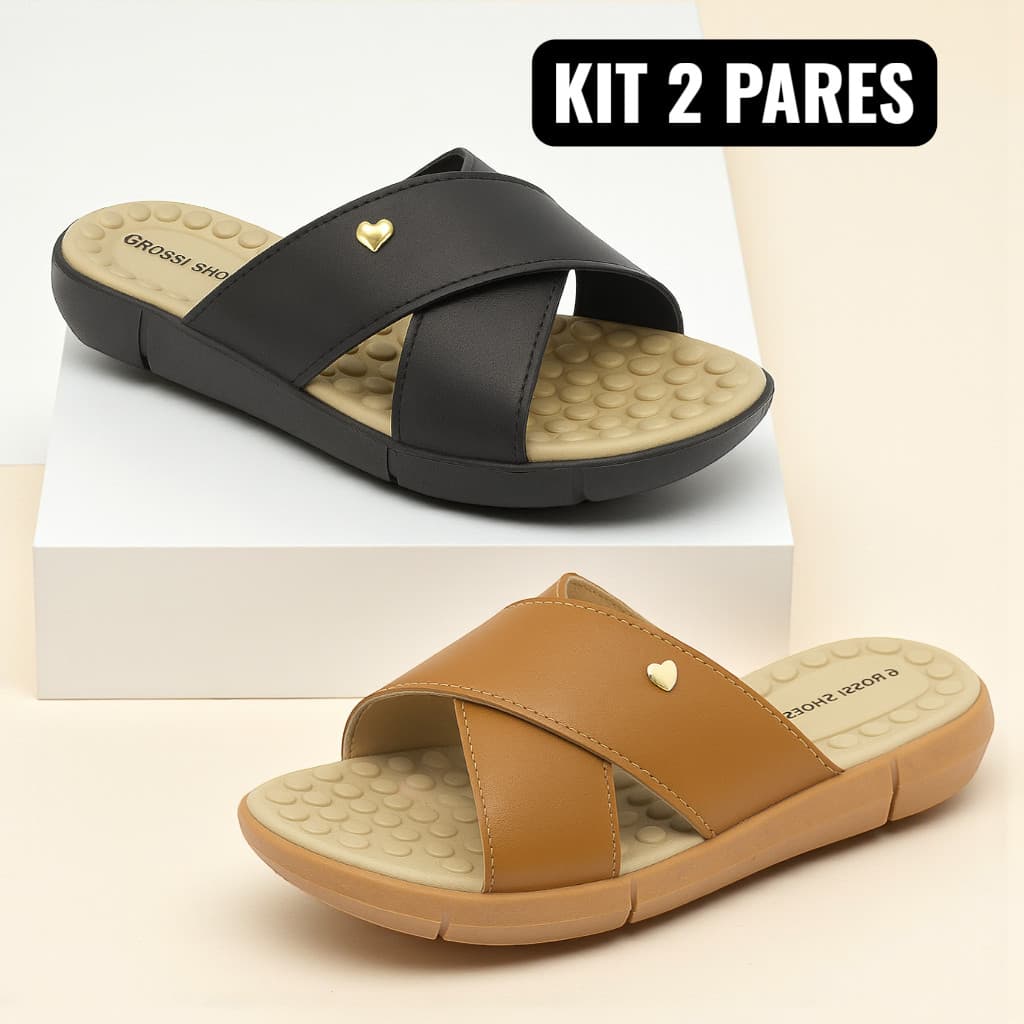 Kit 2 Pares, Chinelo Feminino Tamanco Anatômico Confortável Antiderrapante Massageador Dia Dia