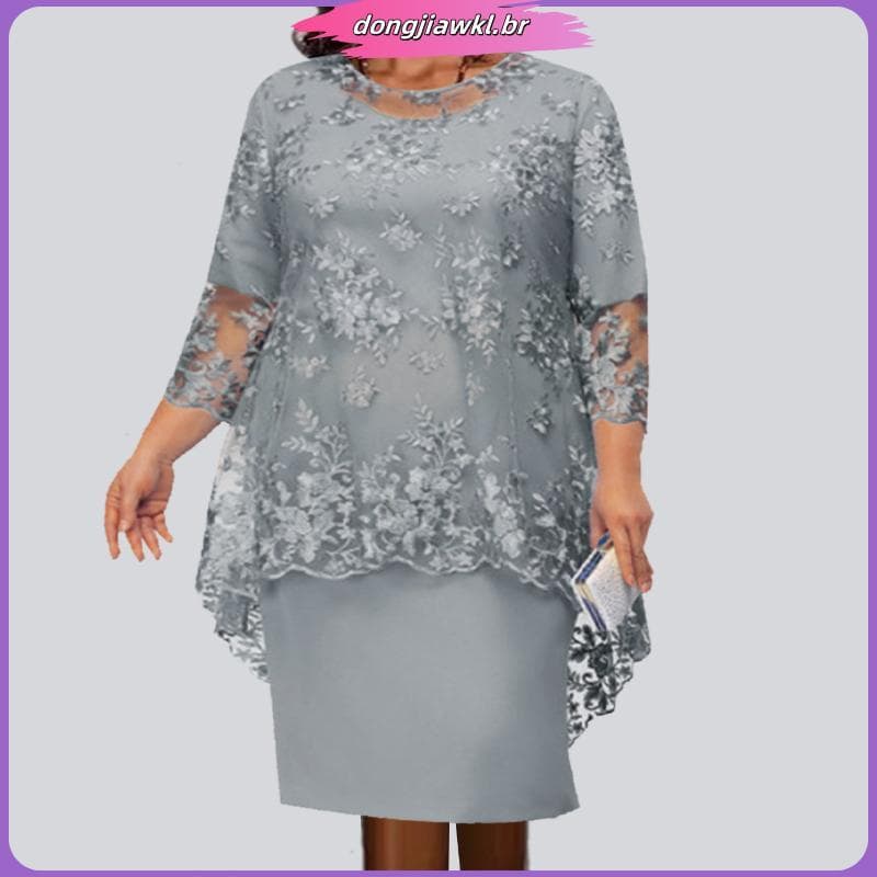 Vestido Duas Peças Feminino De Renda Bordada Plus Size/vestido de festa plus size