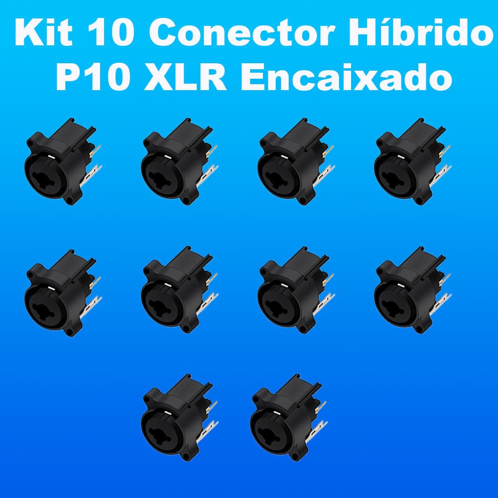 Kit 10 Conector Híbrido P10 XLR Encaixado