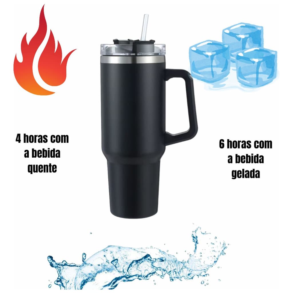 Copo Térmico Gigante Inox Por Dentro 1200ml Tampa E Canudo