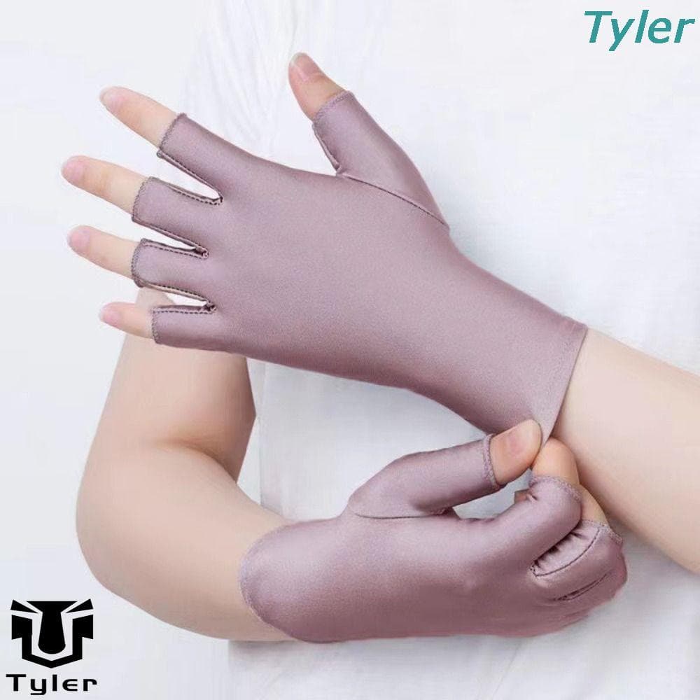 TYLER 1 Par De Luvas Femininas De Proteção Solar , Finas De Seda Gelada Semi-Dedo Spandex , Respiráveis