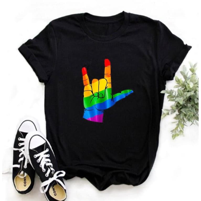 Camiseta Básica Símbolo Mão Lgbt T-hirt Algodão