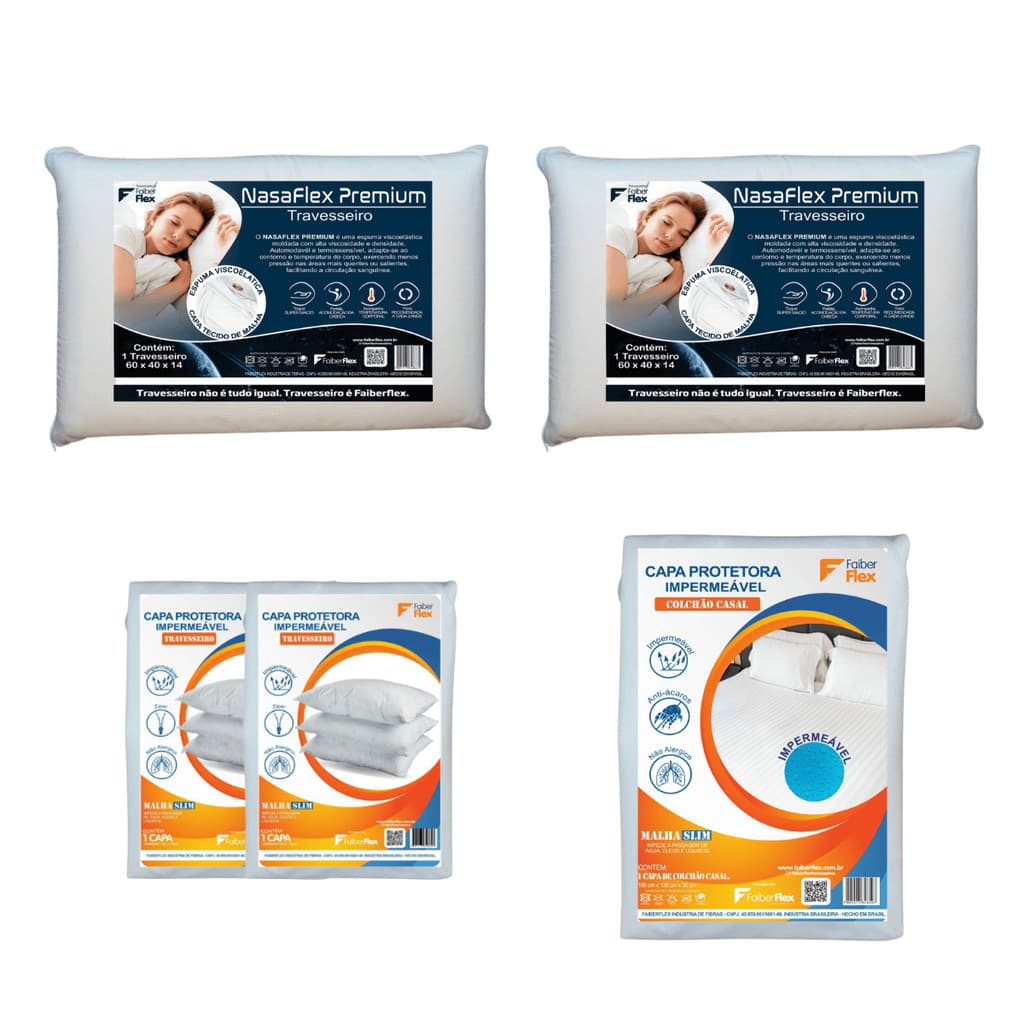 Kit Completo Cama Casal 2 Travesseiros Nasa e Protetores