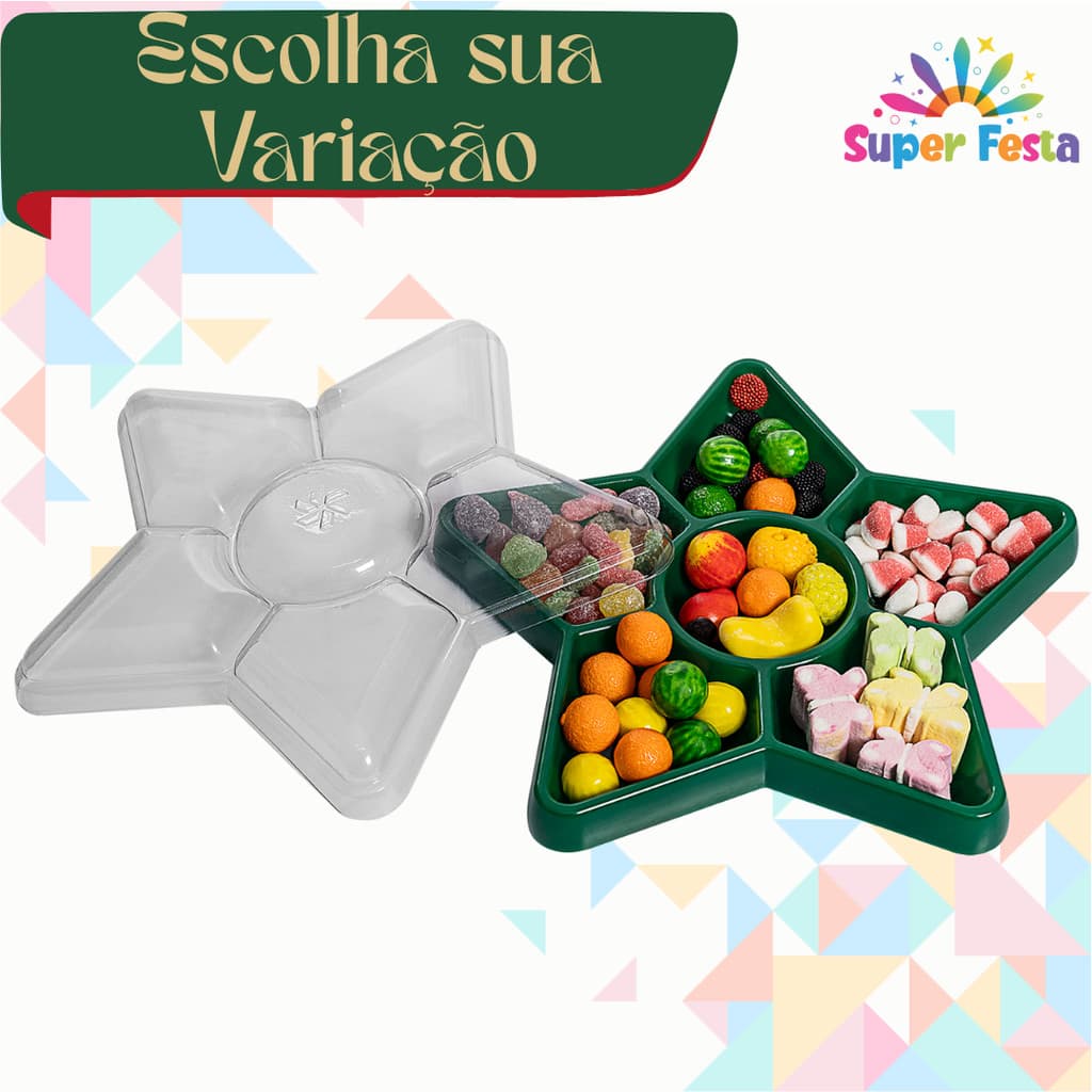 Bandeja Petisqueira Natal Estrela 24cm com Tampa de Acetato - Diversas Cores Bandeja Lançamento