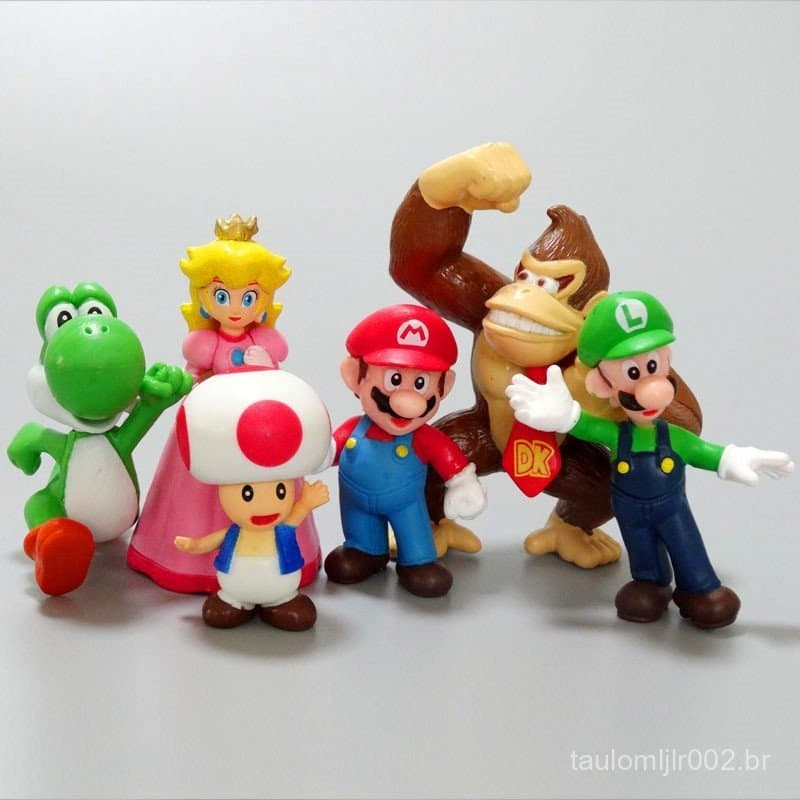 < Disponível > 6pcs/set super mario anime Figuras Boneca luigi bros yoshi Burro kong Cogumelo pvc Modelo Brinquedos De A
