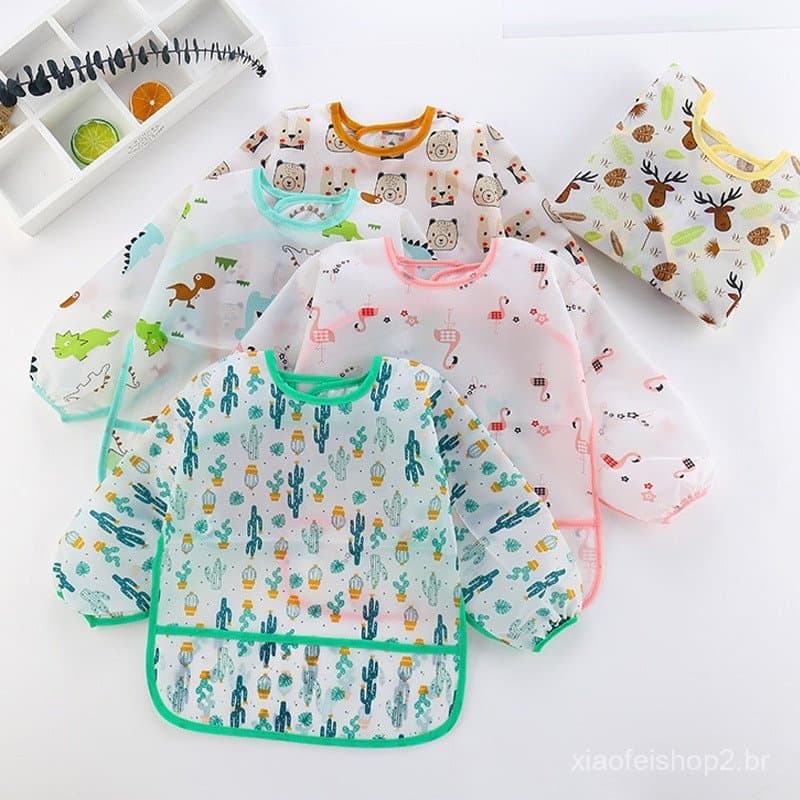 Baby Bibs New Cute Children Stuff Toddler À Prova D'água Manga Longa Art Smock Alimentando Avental Bib Para Crianças Ace