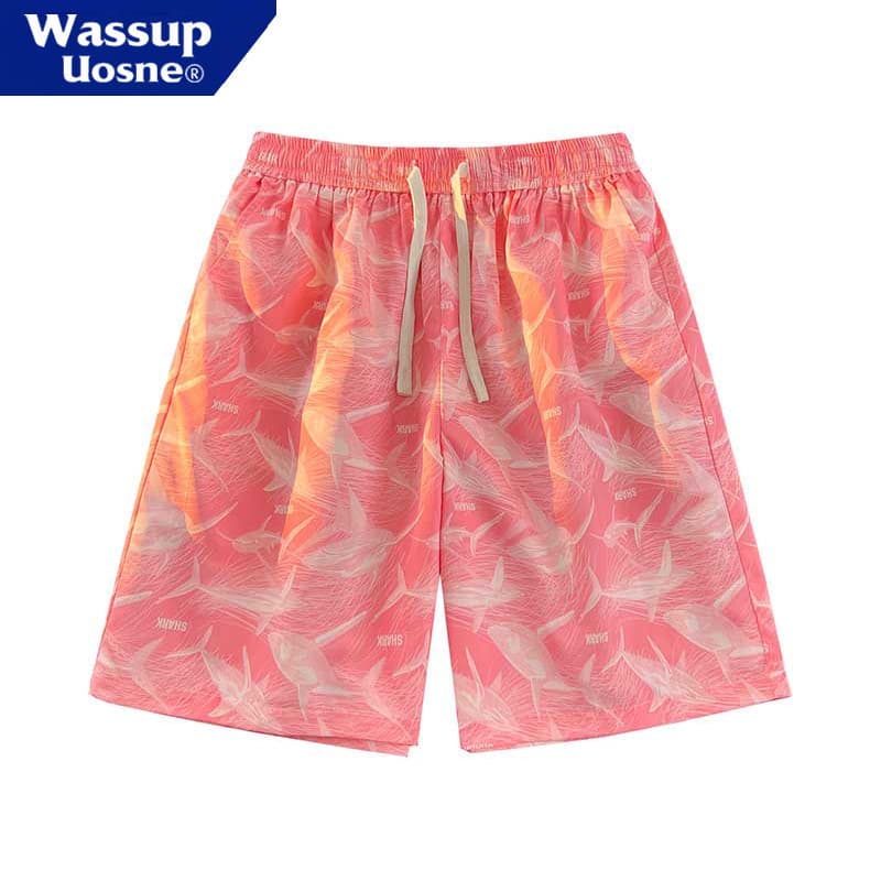 WASSUP Gradiente Calças de Praia Homens Verão Flor Shorts Soltos Respiráveis de Secagem Rápida Calças de Cinco Pontos Ca