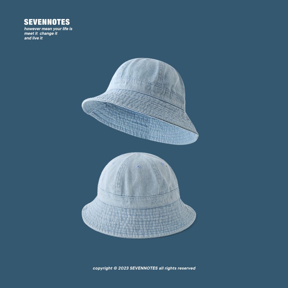 SEVENNOTES versão coreana Denim lavado cúpula balde chapéu estudante casal quatro estações simples rosto-aparecendo pequ