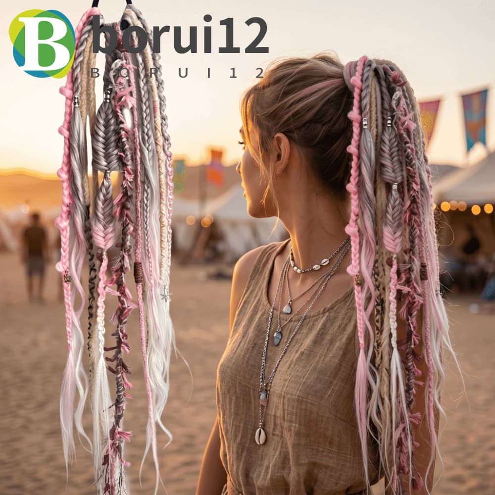 BORUIB Perucas Trançadas Femininas , Rabo De Cavalo Dreadlock Texturizado Ombre Sintético , Peruca Elástica De Trança To