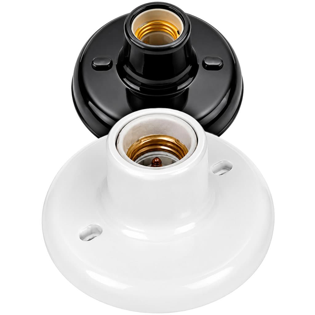Kit 5 / 10 Plafon Soquete E27 Porcelana 100w Plafonier Branco Preto Redondo Luminaria Bocal de Teto
