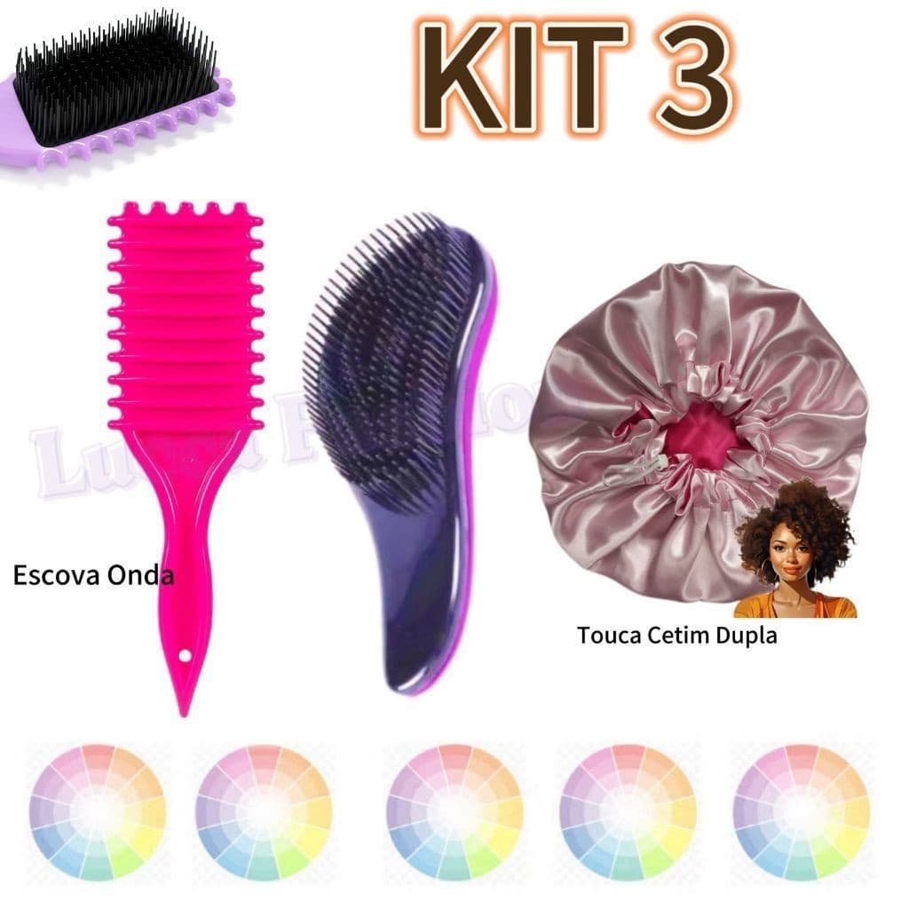 Kit 3- Escova Onda /Escova Mágica /Touca de Cetim Dupla Face