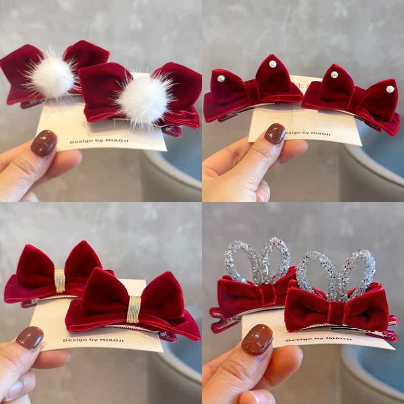 Veludo vermelho crianças Festival de primavera ano novo acessórios para o cabelo meninas tridimensional grampo de cabelo