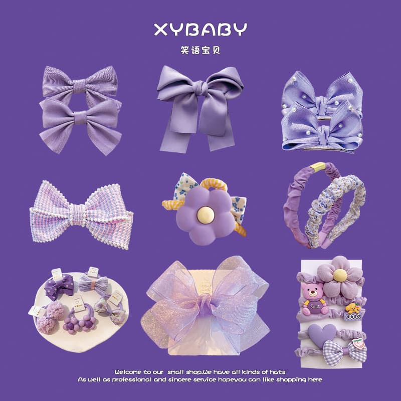 Elegante cor roxa Bowknot crianças grampo de cabelo cocar menina par clipe lateral Hairpin bebê borracha anel de cabelo