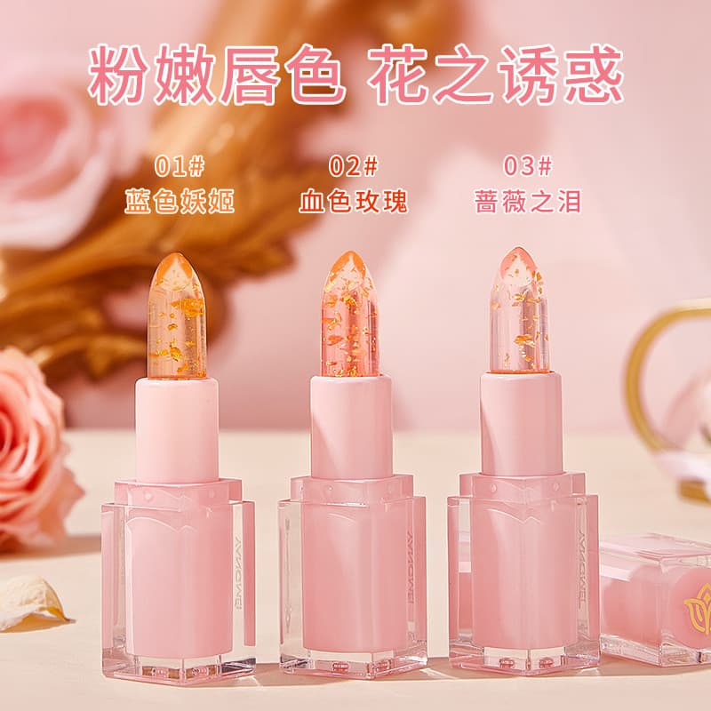 Yangmei Huayang folha de ouro cristal claro batom sensor temperatura mudança cor hidratante mudança cor batom cristal 89