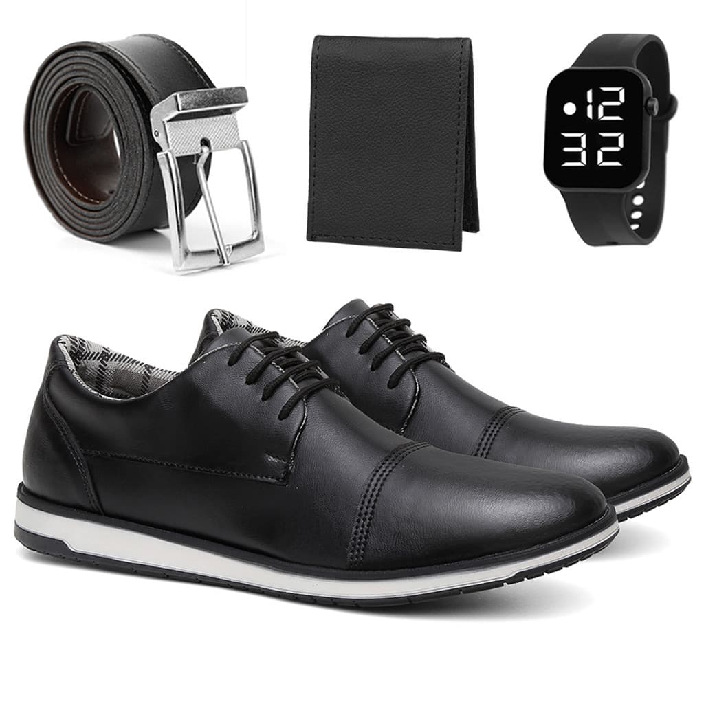 Kit Sapato Social Oxford Masculino Cinto Carteira Relógio Digital Grande Moderno Elegante Casual Confotável Trabalho