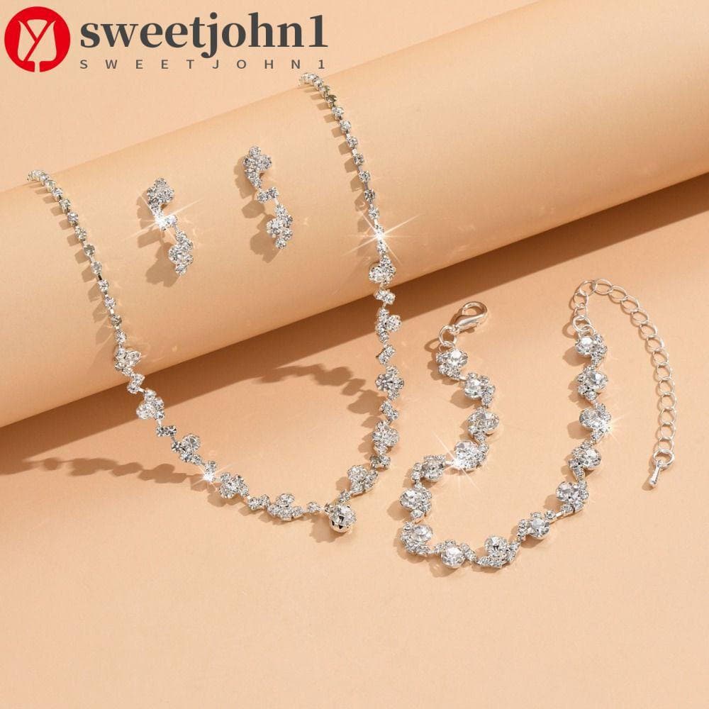SWEETJOHN1 Conjunto De Joias De Cristal , Brincos De Strass De Diamante , Pulseira De Noiva Brilhante Colar De Luxo Banq