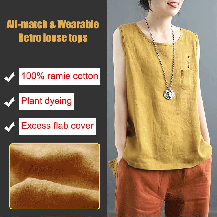 [Versatile Style] Slim Round Neck Sleeveless Cotton Linen Tshirt Vest/Sleeveless Blouse/Fashion Daily Outfit