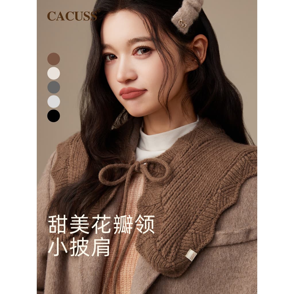 CACUSS Xale externo de malha feminino inverno lã quente gola falsa suporte de pescoço babador de renda cachecol de gola