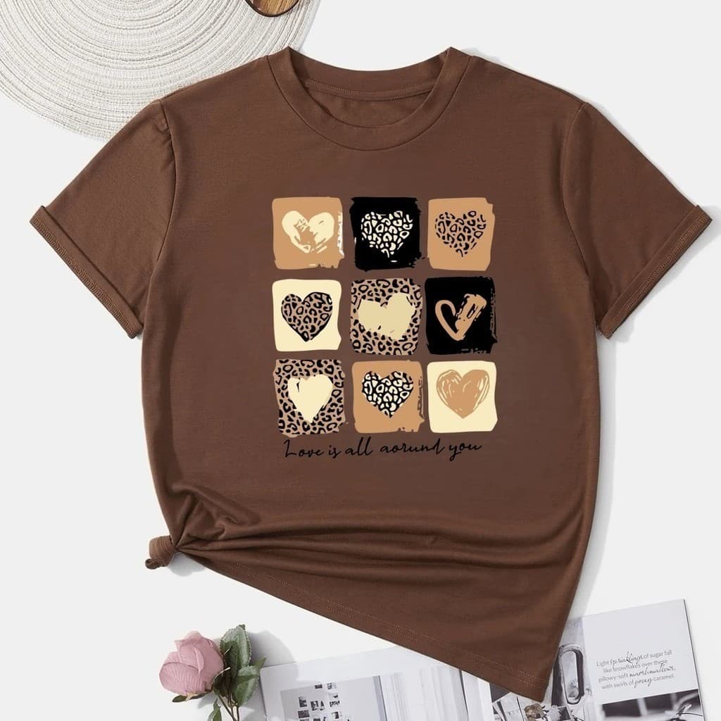 Camiseta T-shirt Love Coração Tendencia 100% Algodão Animal Print