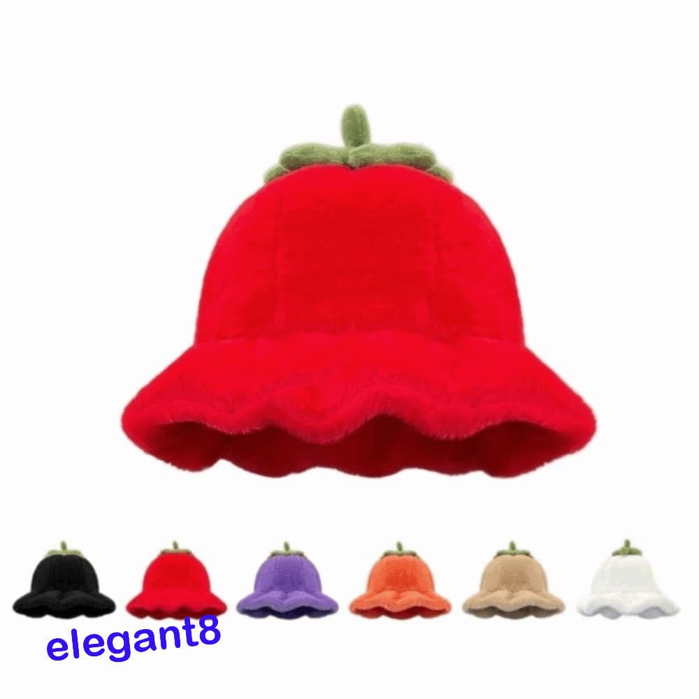 Chapéu De Pescador De Inverno Elegante , Balde De Pelúcia Quente De Tomate , Gorro Engrossado Fofo Enrolado