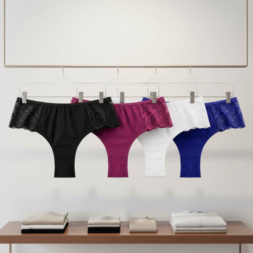 Kit 4 peças calcinha tecido de algodão renda delicada respiráveis para yoga, corrida e período gestacional