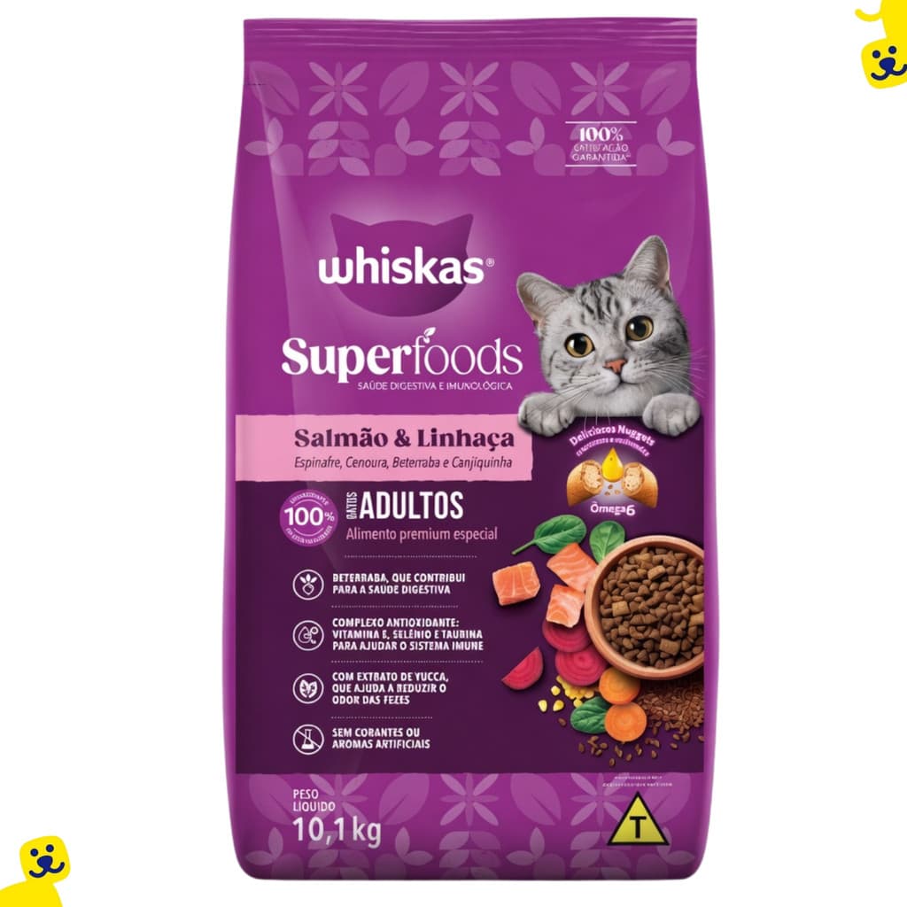 Ração Gato Ração Whiskas Superfoods Ração Gato 10kg Salmão Linhaça