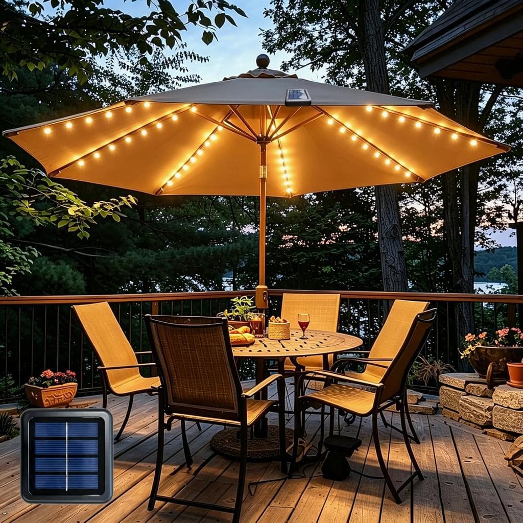 Luzes para Guarda-Sol de Pátio Sem Fio, 120 LEDs, Luzes para Guarda-Sol de Mesa, Alimentadas por Energia Solar, Impermeá