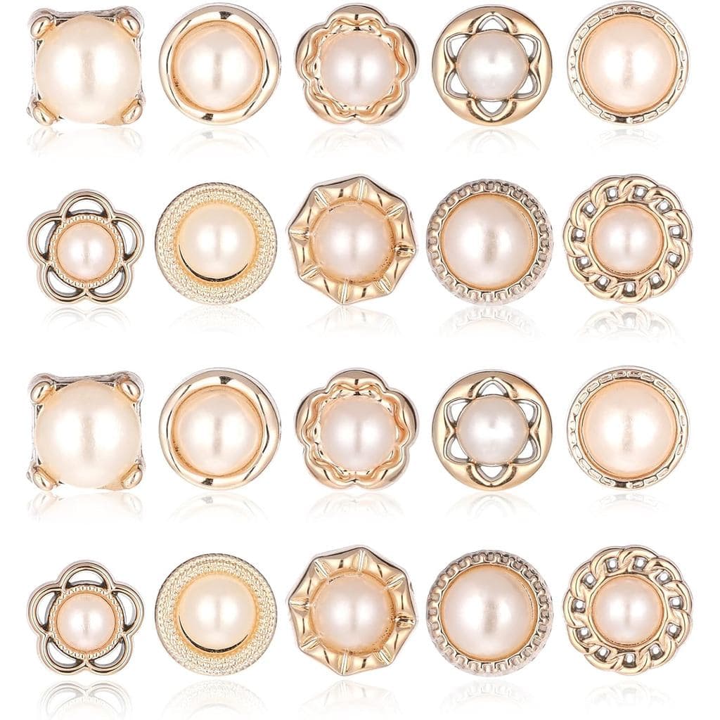 20 Broches de Lapela para Mulheres, Botões Decorativos Reutilizáveis de Pérola para Camisas Femininas, Botões de Pressão