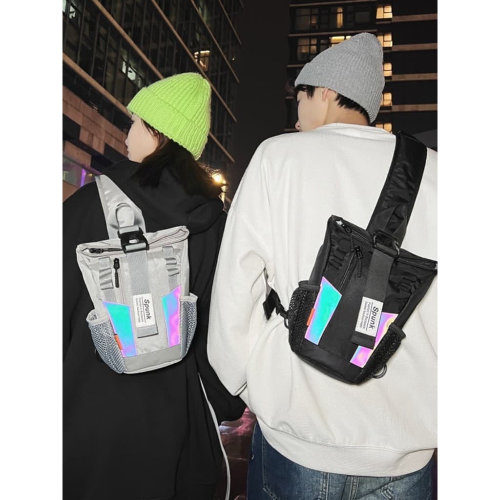 Rua na moda legal reflexivo estilo funcional saco de peito masculino ins novo estilo estudante universitário mochila est