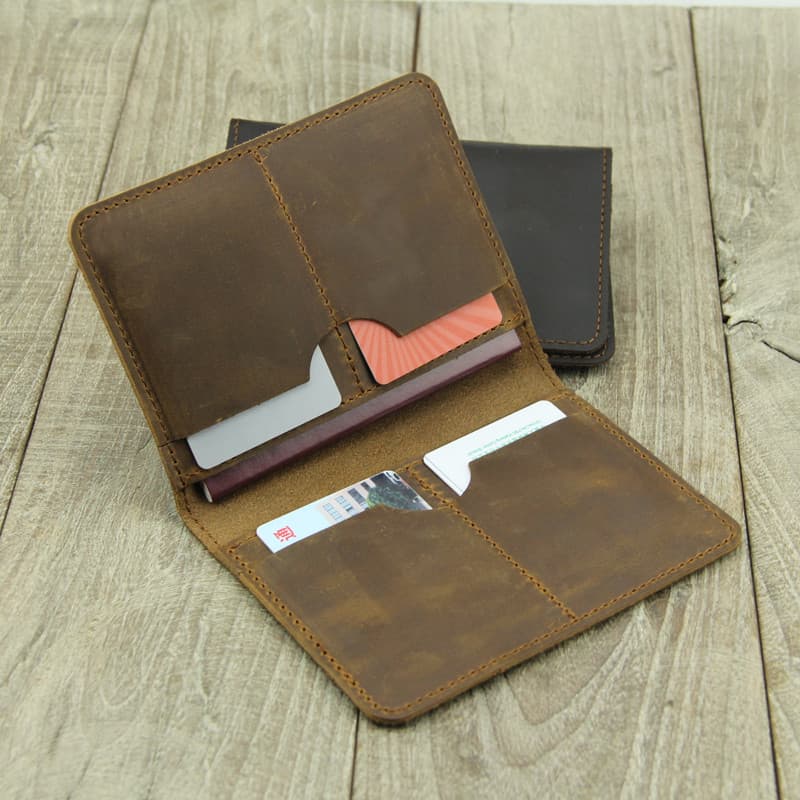 Bolsa de passaporte de couro artesanal, retrô, cavalo louco, couro, porta-passaporte de viagem, multifuncional, Slot par