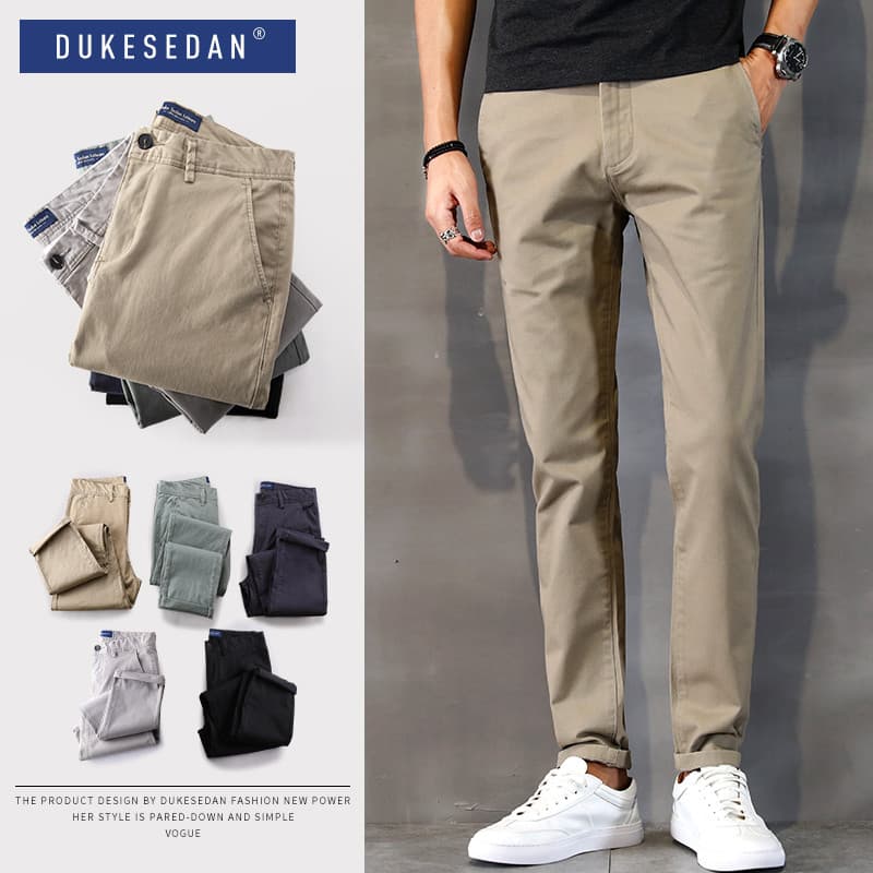 Calças casuais retas masculinas primavera outono estilo fino-ajuste pés pequenos luz negócios calças magras cáqui calças