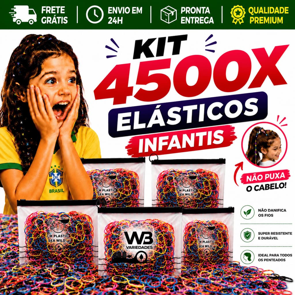 Kit 4500 Elásticos de Cabelo Feminino Multicolorido com Necessaire Envio Rápido