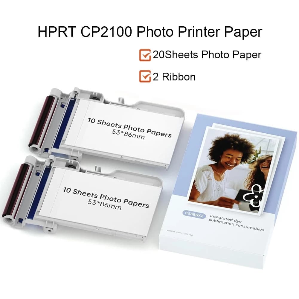 20 Folhas/60 HPRT CP2100 Mini Impressora Fotográfica Papel Fotográfico 2x3'Tudo Em Um Térmico Específica Cor Fita