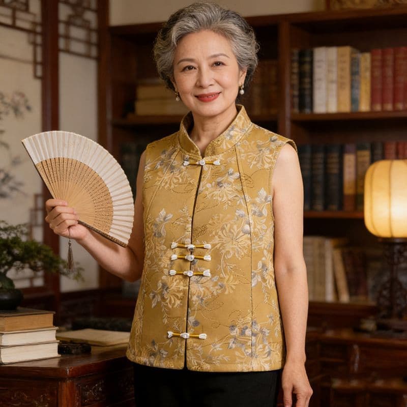 2026 novo estilo de meia-idade idosa mãe colete estilo chinês moda colete mãe superior colete exterior
