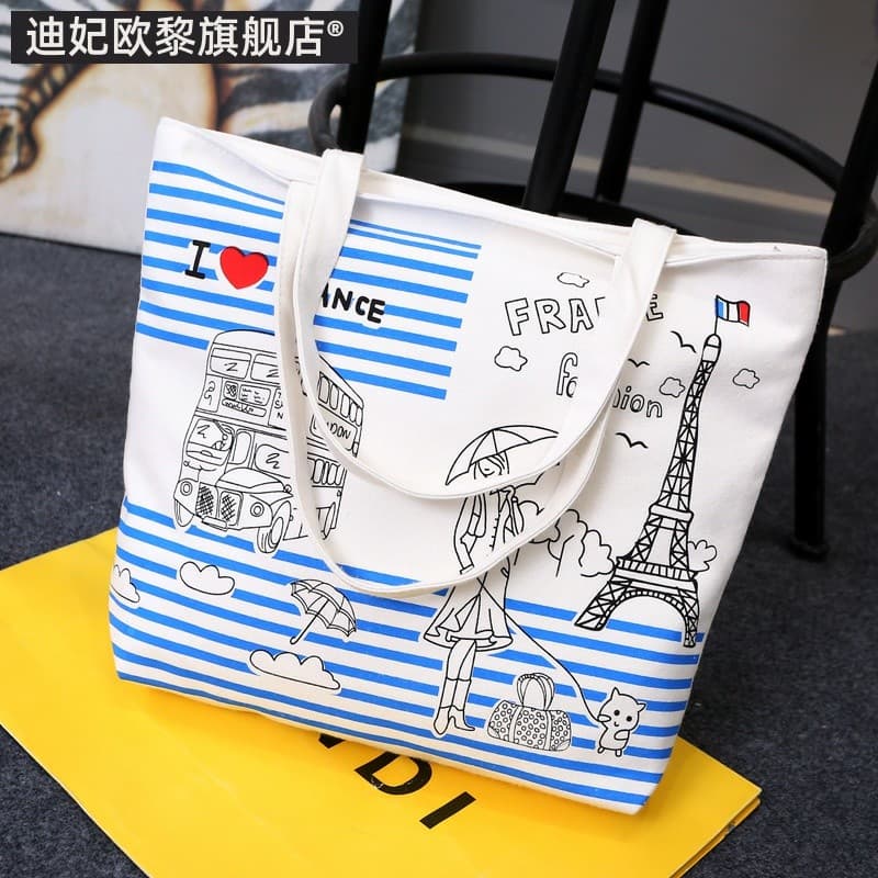 2019 novo estilo moda feminina bolsa de lona bolsa de ombro feminina saco de pano portátil grande saco de escola estudan