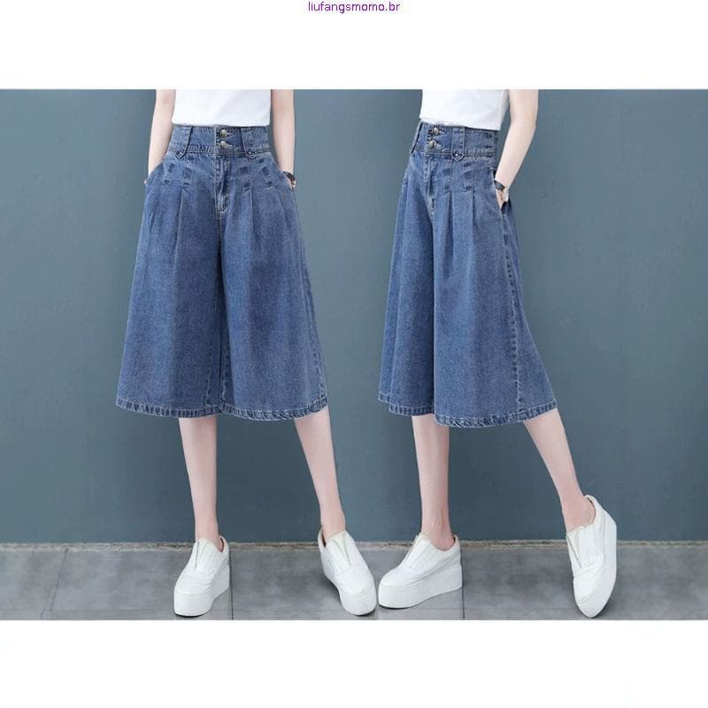 Tencel Denim calças de perna larga feminina verão estilo fino 2025 novo estilo calças cortadas casuais calças soltas sai