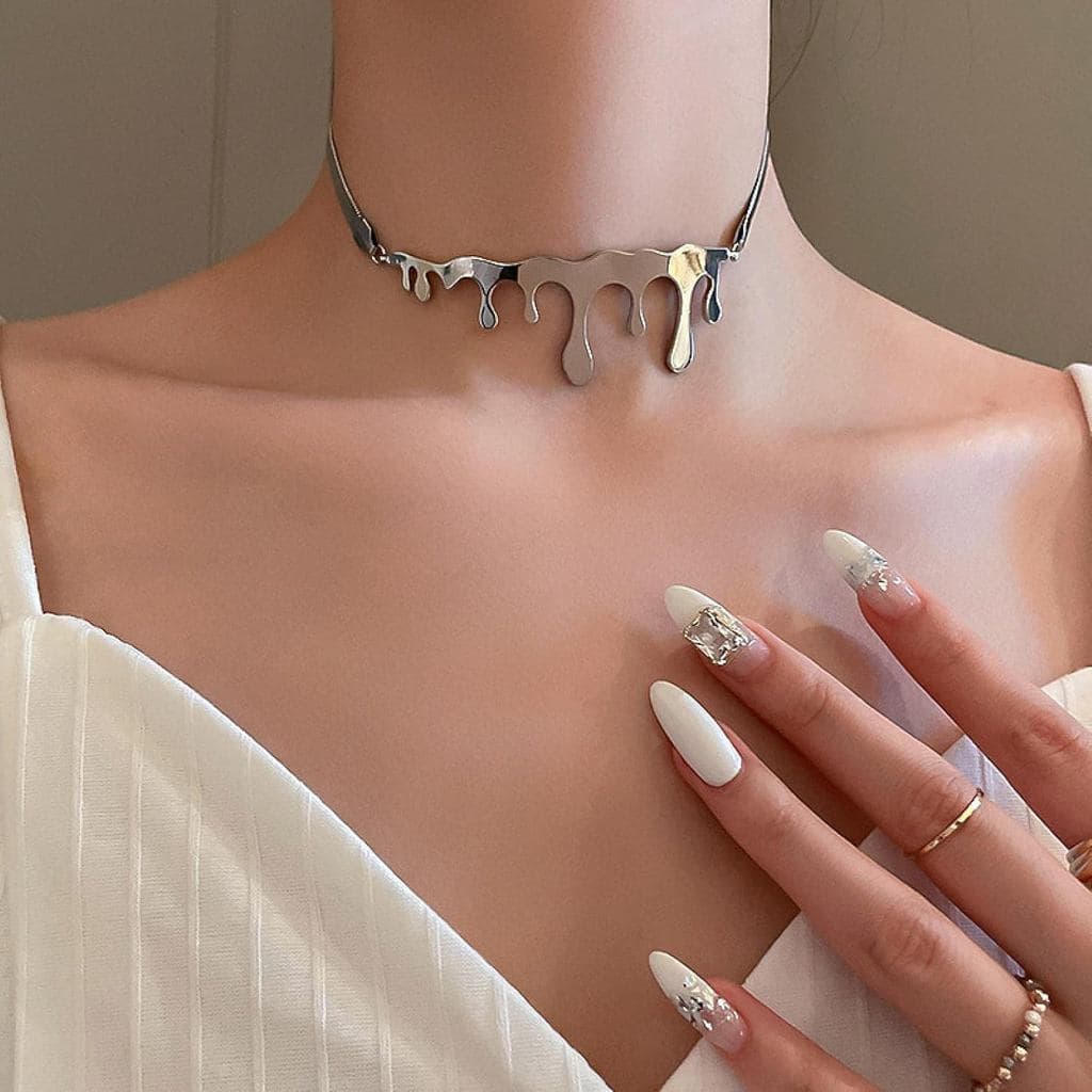 Colares Exagerados em Forma de Gota Irregular, Chokers Hip Hop, Colar de Metal Geométrico Artístico Vintage para Mulhere