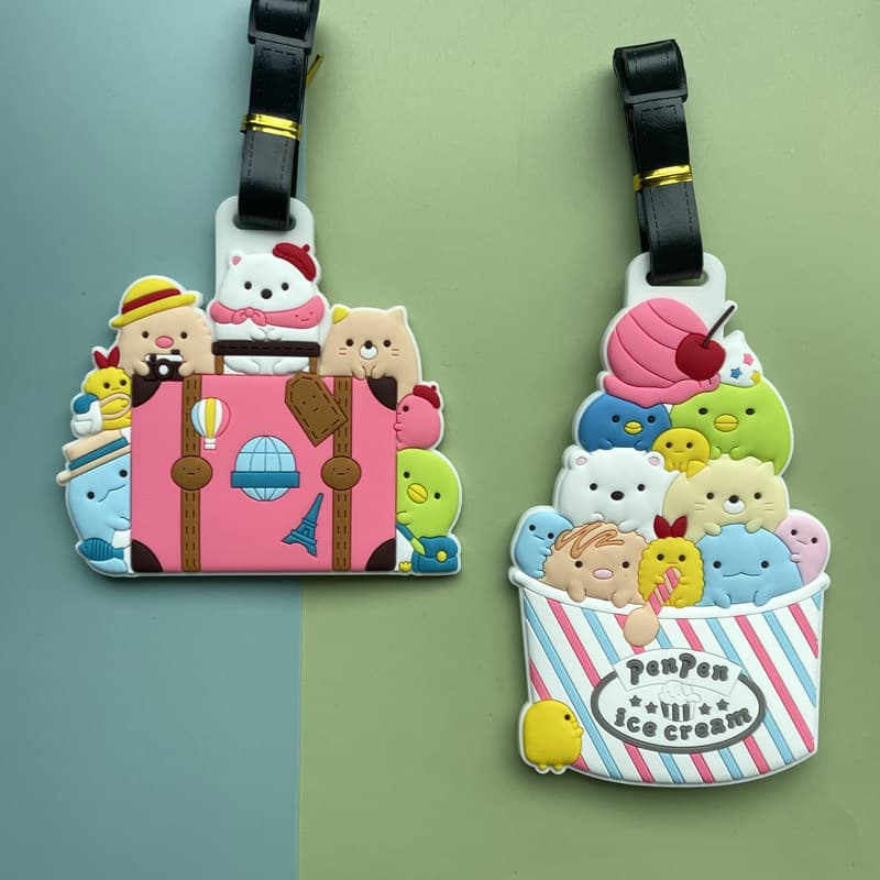 Etiqueta de bagagem de remessa de criatura de canto de desenho animado japonês bonito coisa PVC etiqueta de bagagem de b