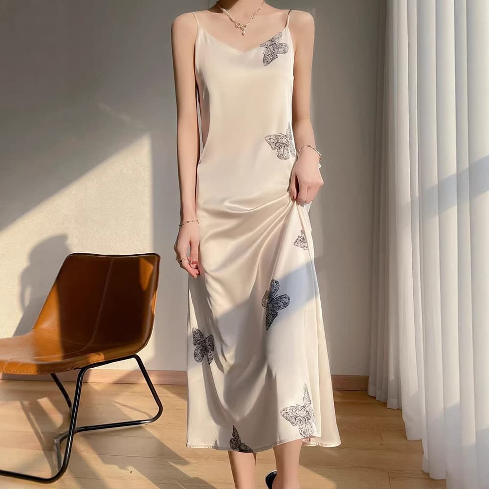 Verão novo estilo senhoras estilingue vestido cintura estreita mais magro olhar comprimento médio estilo suave saia de f