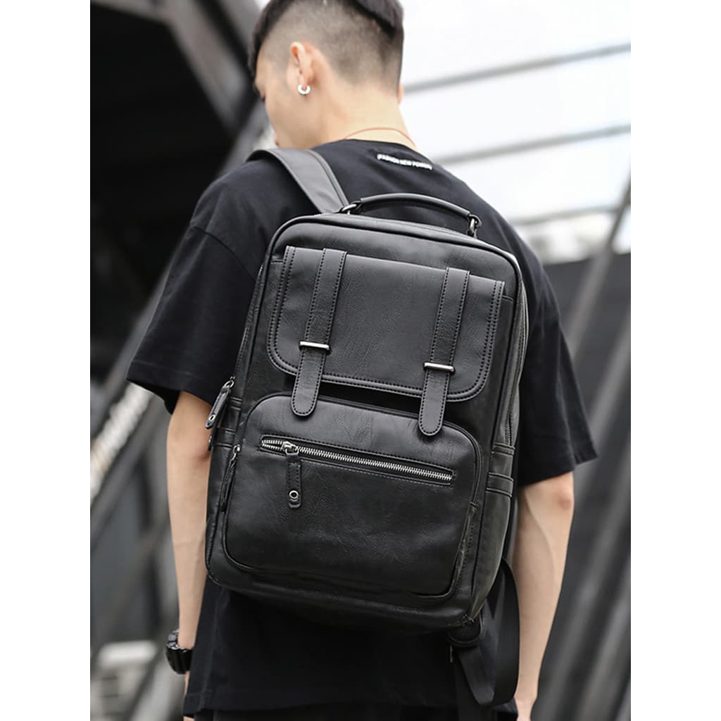 Mochila masculina de couro genuíno de couro genuíno, bolsa de couro para uso na rua, versão coreana, bolsa escolar para