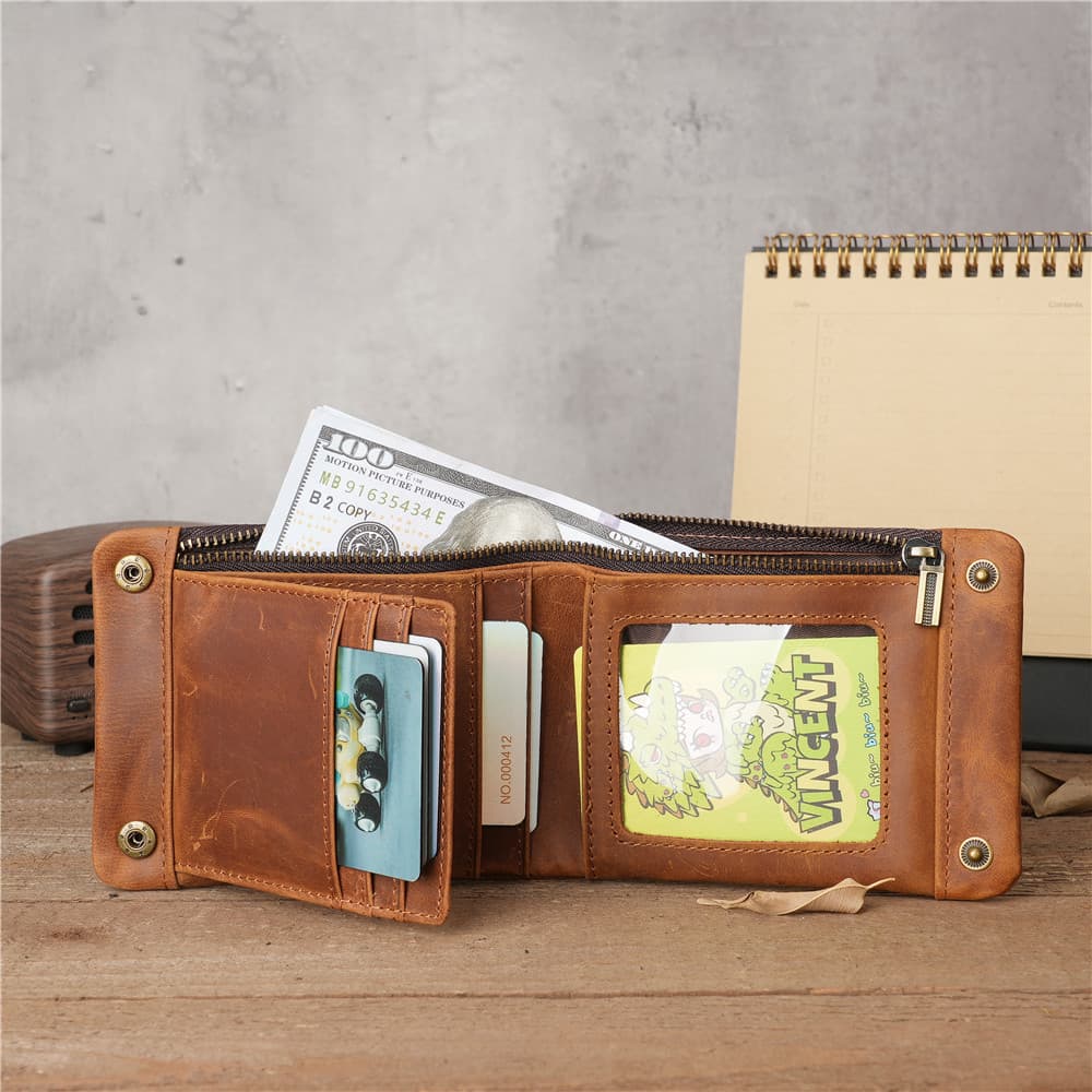 Design Original primeira camada de couro carteira curta masculina Retro carteira de couro genuíno Horizontal Multi-cartã
