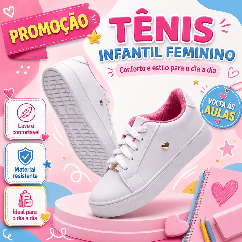 Sapato Infantil Feminino Leve Macio Com Detalhe Coração Metalizado Estilo Delicado Fofo