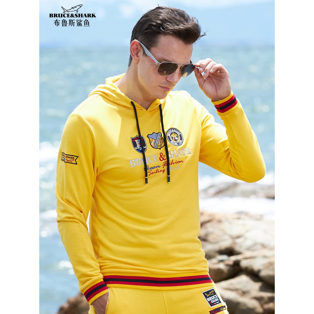 Bruce Shark Primavera Outono Moletom Esportivo Masculino Street Wear Solto Tamanho Grande Jaqueta Masculina Bordada Com