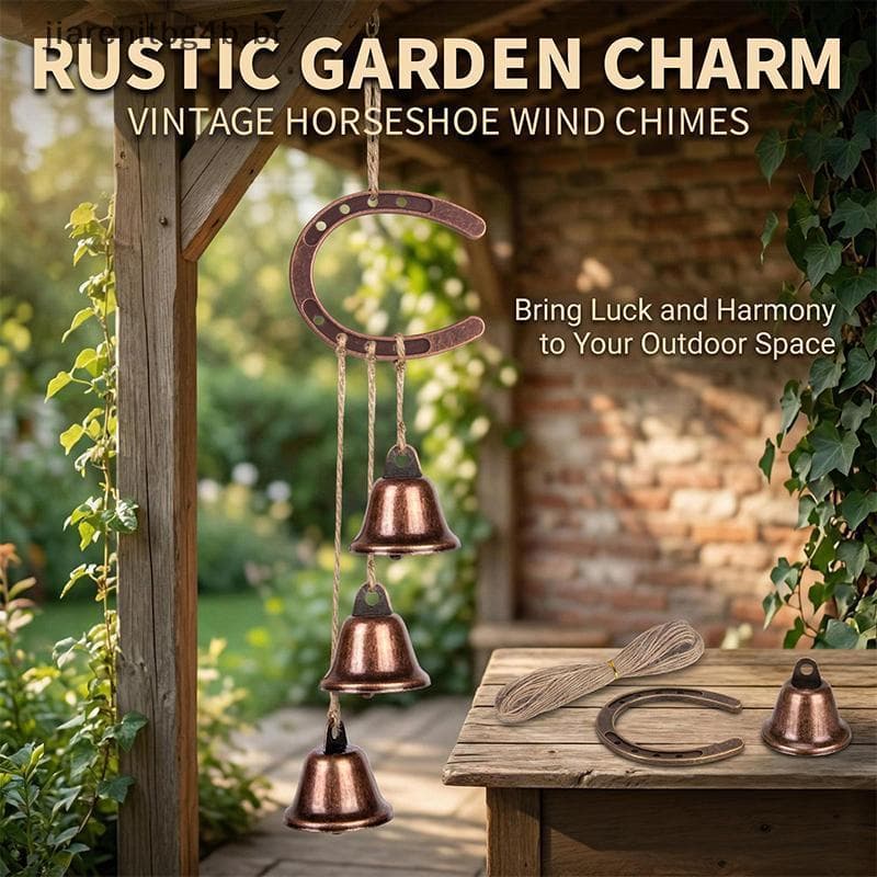 JIARN Rústico Luy Ferradura Carrilhão De Vento 3 Sinos Casa Jardim Pendurado Decoração De Cavalo De Ferro Para Pátio Ext