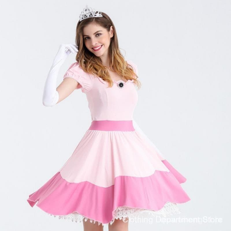 Fantasia de Halloween para Mulheres, Vestido de Princesa Rosa, Tema de Jogo, Vestido de Cosplay Mary Mario para Festa RW