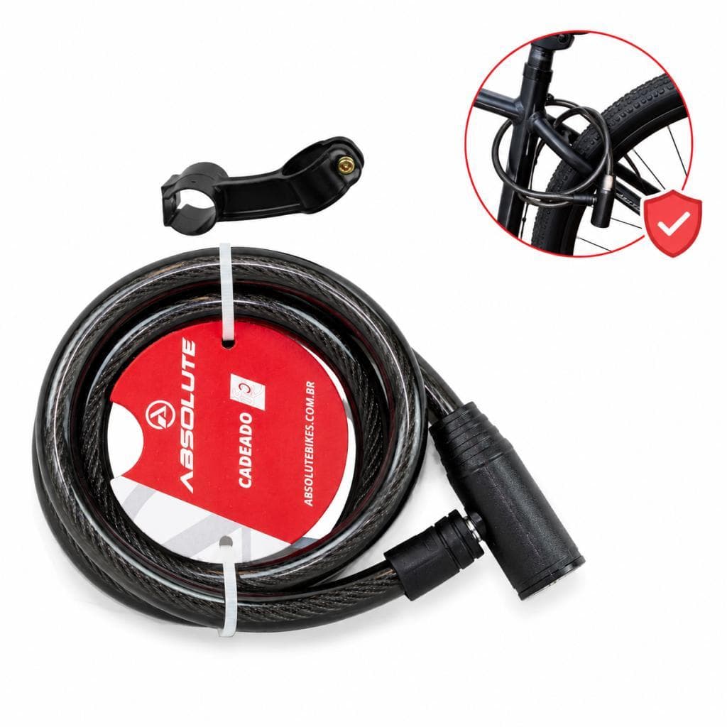 Cadeado Bike Chave Espiral Aço 1000x12mm Absolute Anti Roubo