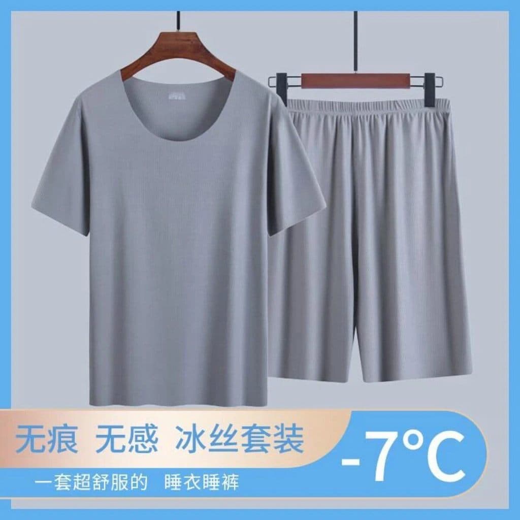 Qiyi Zero pijamas de seda gelo masculino verão Homewear terno tamanho grande Modal sem costura de manga curta masculino